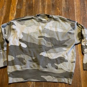 Cozy legging friendly camo pull over